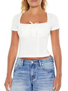 Forever 21 Bow White Corset Cropped Top Size Large